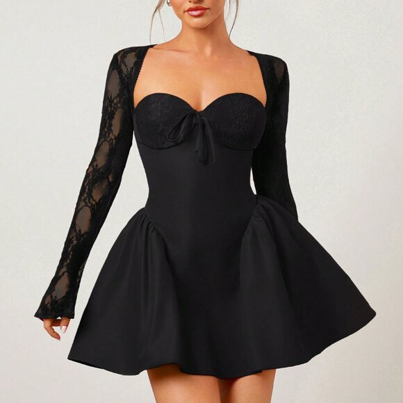 Dresses & Skirts - Black Elegant Women's Lace Long Sleeve Princess Ballet Dress